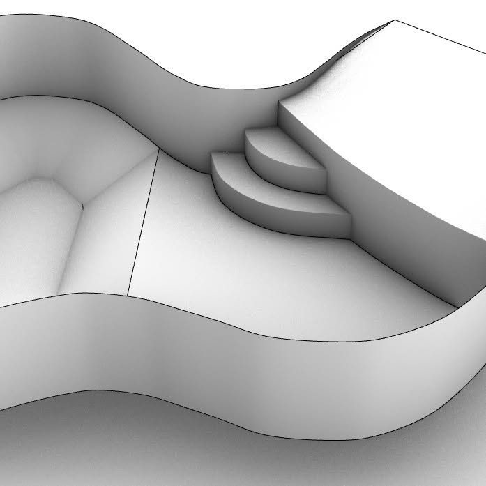 Modélisation 3D d'un bassin de forme libre avec escalier d'angle